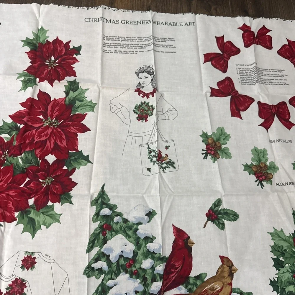 Christmas Greenery Wearable Art Cut & Sew Applique Panel Poinsettias Cranston